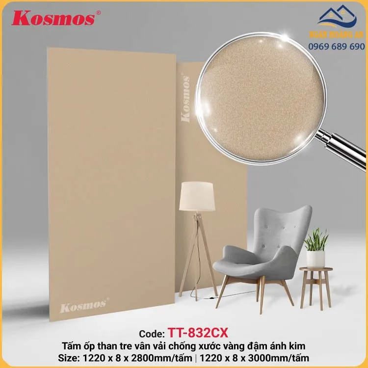 Tấm Ốp Đa Năng Sợi Than Tre Vân Vải Vàng Ánh Kim Kosmos TT-832CX